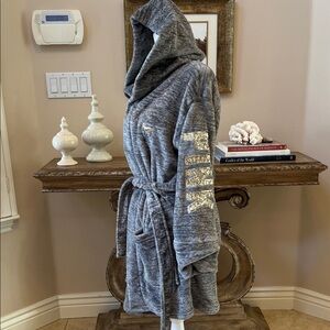 Victoria's Secret Gray Hooded Robe with Gold Accents
